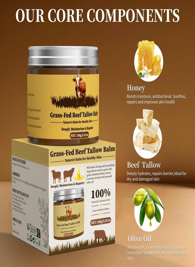 Oebitor Beef Tallow for Skin, Tallow and Honey Balm, Facial Moisturizer Cream, 100% Organic Grass Fed Whipped Beef Tallow Balm Deeply Moisturizing for Face & Body, Suitable For All Skin Types(3.53oz) - Image 2